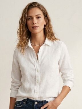 FRADI Classic  Cotton And Linen Blend White Long-Sleeve.
